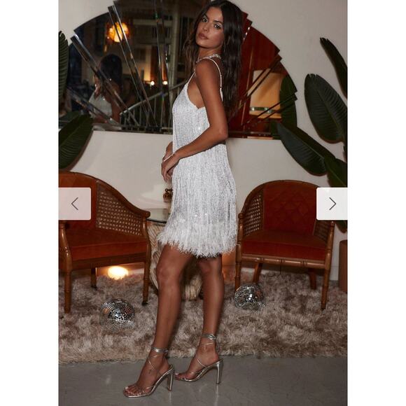 Disco Fever Silver Fringe Mini Dress - Picture 9 of 13